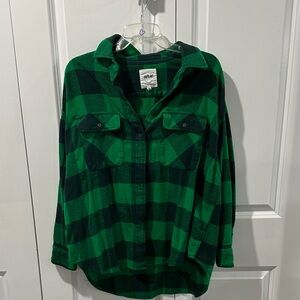 Aerie Green and Black Plaid Button Down Shirt